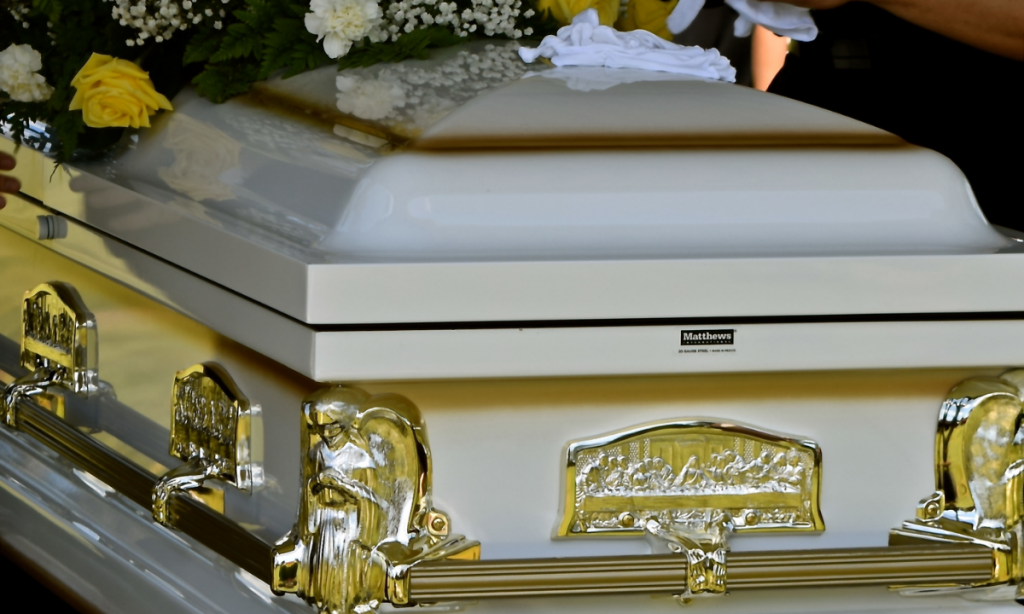 image of flowers on casket